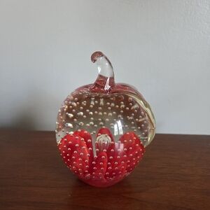 Vintage Art Glass- St. Clair Controlled Bubble Paperweight- Red Apple